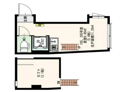 ハイリバー池袋(ワンルーム/1階)の間取り写真