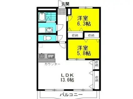 カーサ・ヴィアーレ(2LDK/3階)の間取り写真