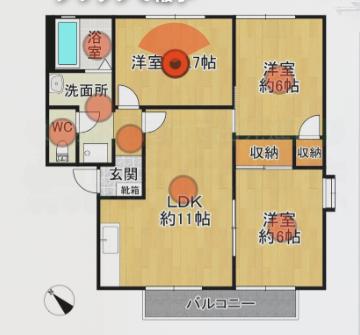 塚原台レイクタウンB棟(3LDK/2階)の間取り写真