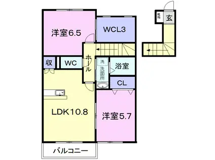 ローズスクエアD(2SLDK/2階)の間取り写真