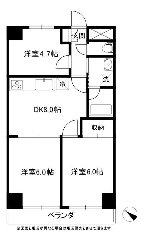 グリーンハイム相模原(3DK/7階)の間取り写真