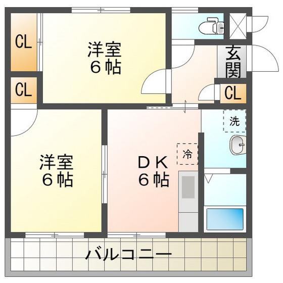 パークサイドN(2DK/2階)の間取り写真