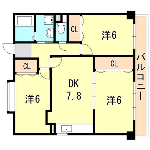 パールハイツ荒田(3DK/3階)の間取り写真