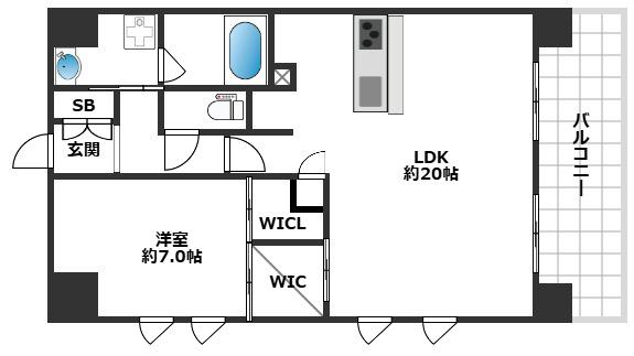 ワコーレ神戸元町I`Z(1LDK/6階)の間取り写真