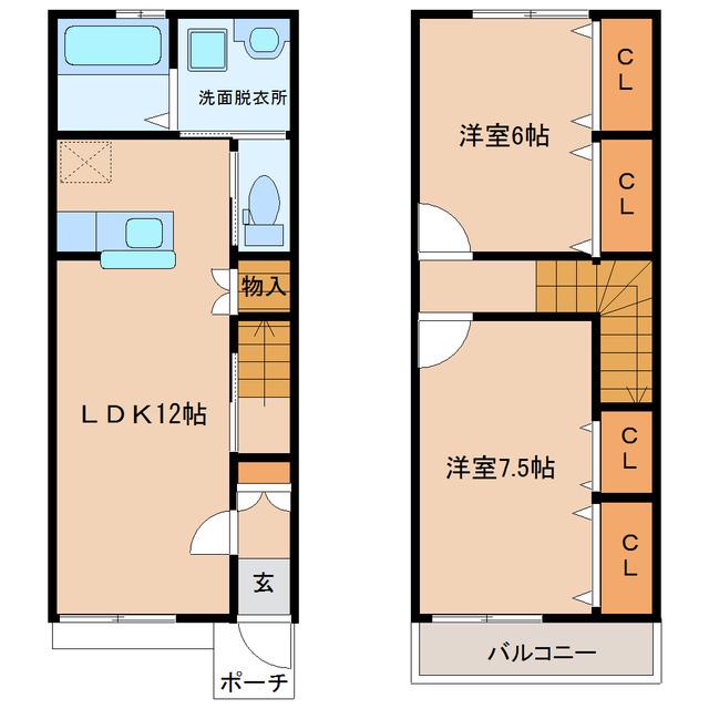 エスポワールコマツIIIA棟(2LDK/1階)の間取り写真