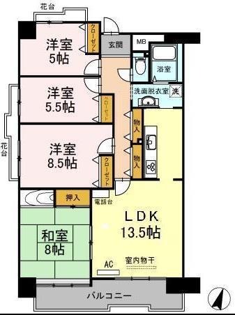 アーベインヒルズ向洋B棟(4LDK/3階)の間取り写真