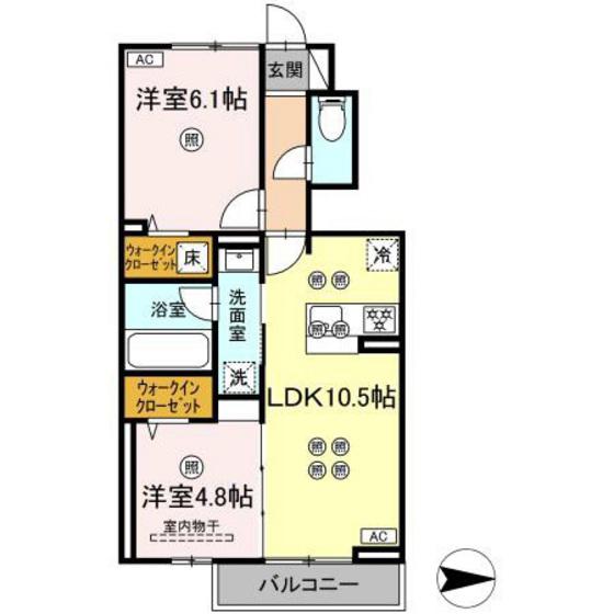トリシア関(2LDK/1階)の間取り写真