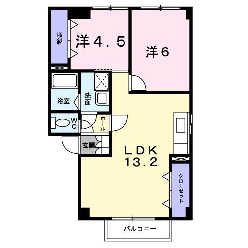 ホワイトヒルハイツ(2LDK/2階)の間取り写真