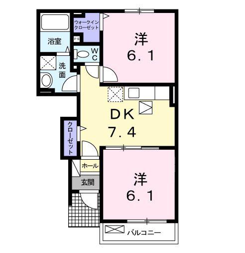 アルモニーA(2DK/1階)の間取り写真