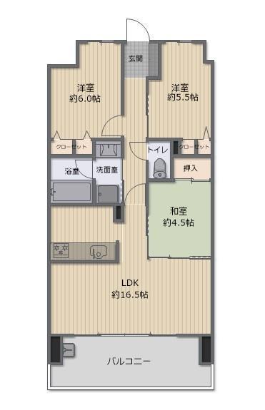 ロイヤルガーデンタワー岡山幸町(3LDK/15階)の間取り写真
