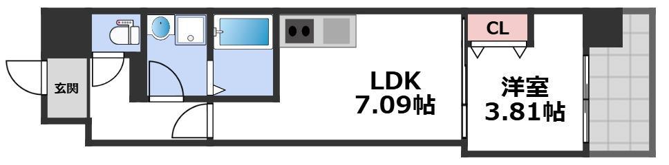 ALIVIS新町(1DK/8階)の間取り写真