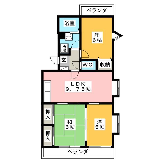 エバーグリーンB棟(3DK/3階)の間取り写真