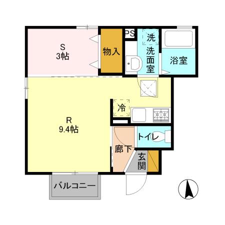 オプティマールA(1LDK/1階)の間取り写真