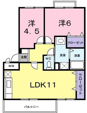 エクセルハイツB(2LDK/2階)の間取り写真