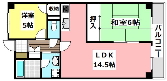 千里ピュアーライフ(2LDK/4階)の間取り写真