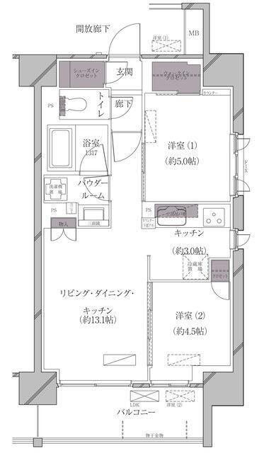 エースタンダード芝浦(2LDK/8階)の間取り写真