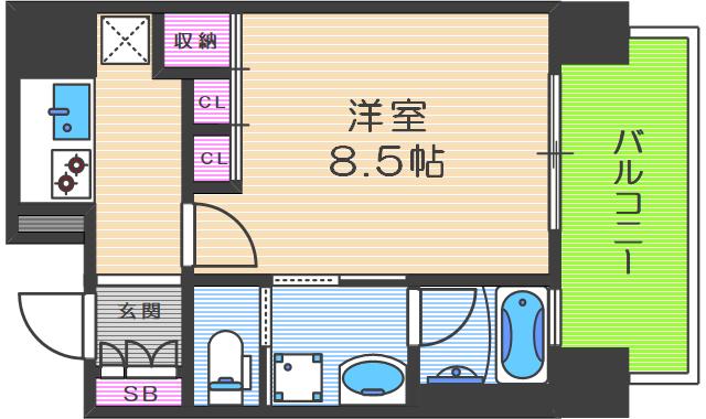 アーバネックス南堀江(1K/3階)の間取り写真
