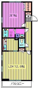 コモド錦町(1LDK/2階)の間取り写真