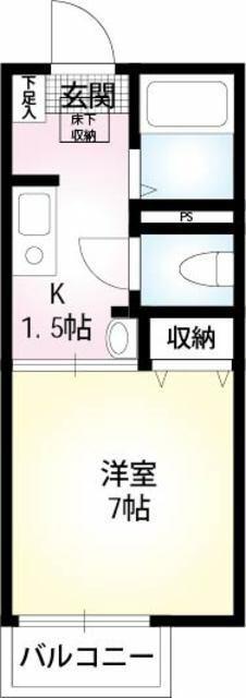 小田急線 玉川学園前駅 徒歩18分 2階建 築32年(1K/2階)の間取り写真