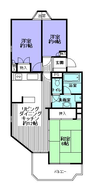 桜美林ハイツB棟(3LDK/2階)の間取り写真