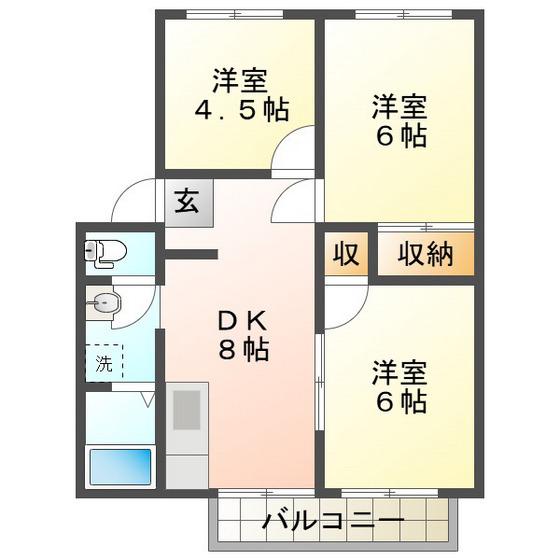 ハイツ奥山B棟(3DK/2階)の間取り写真
