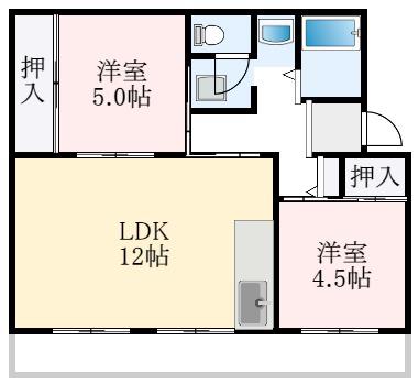 ヴィラナリー狭山4号棟(2LDK/3階)の間取り写真
