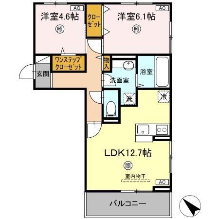 ランドマークII(2LDK/2階)の間取り写真