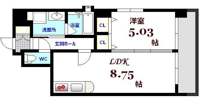 ジェイシティ八丁堀(1DK/10階)の間取り写真