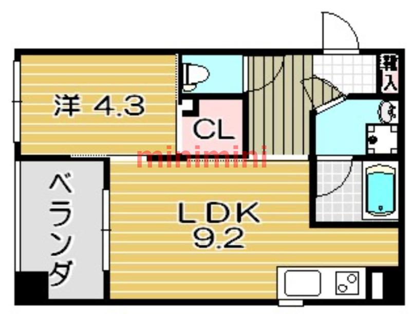 GLUCK芥川(1LDK/3階)の間取り写真