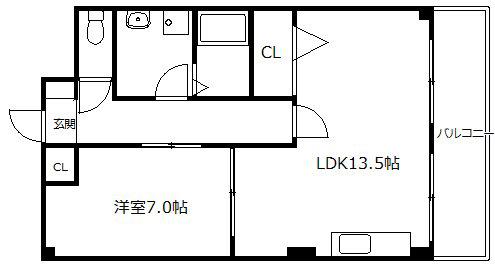 パレス大野(1LDK/2階)の間取り写真