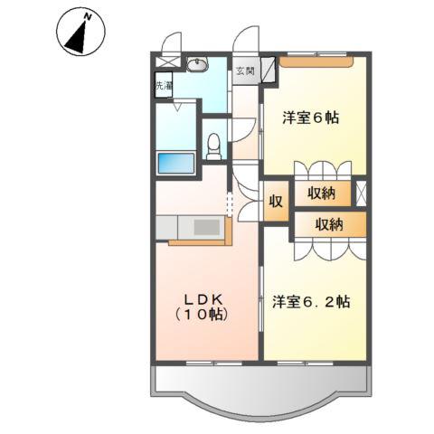 ソレイユ妻鹿(2LDK/2階)の間取り写真