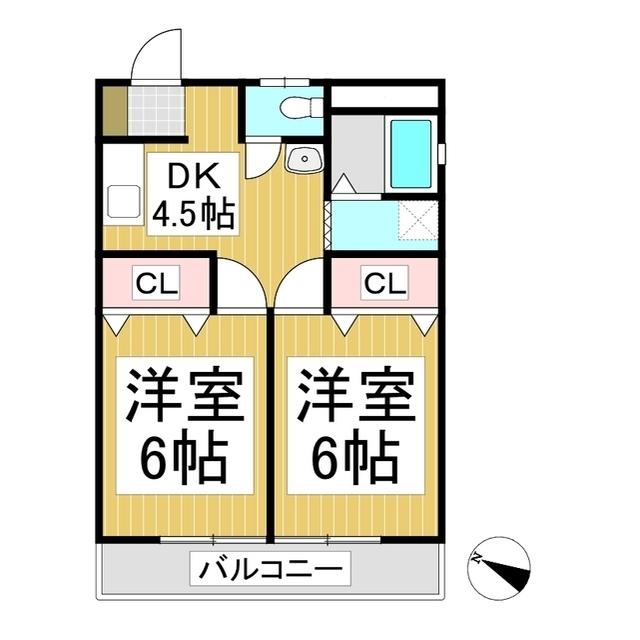 長野電鉄長野線 信州中野駅 徒歩15分 2階建 築26年(2DK/2階)の間取り写真