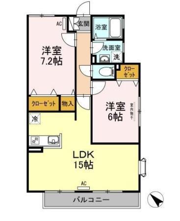 プランドールー大蔵6丁目-(2LDK/2階)の間取り写真