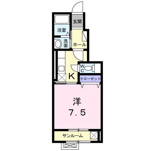 カームリーヒルサイド(1K/1階)の間取り写真