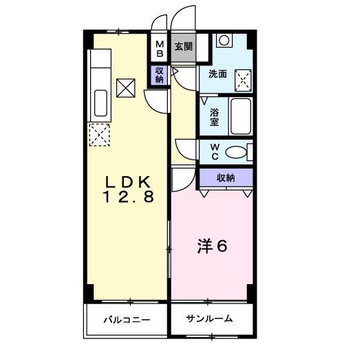 シャイニー(1LDK/3階)の間取り写真