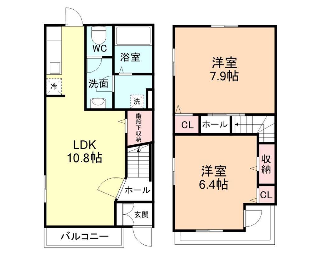 ベルローズB(2LDK/2階)の間取り写真