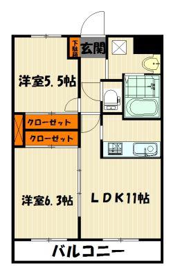 グローリア志木(2LDK/3階)の間取り写真