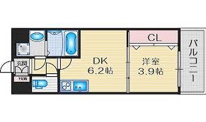 ライブガーデン江坂IV(1DK/9階)の間取り写真