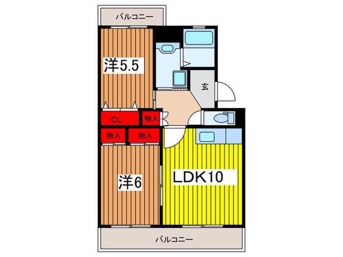 レジデンス原山(2LDK/4階)の間取り写真