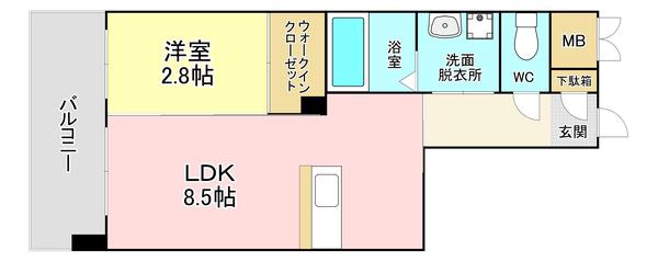 ウイングス重住(1LDK/6階)の間取り写真