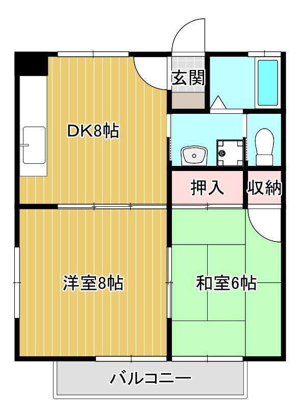 大朋ハイツ(2DK/2階)の間取り写真
