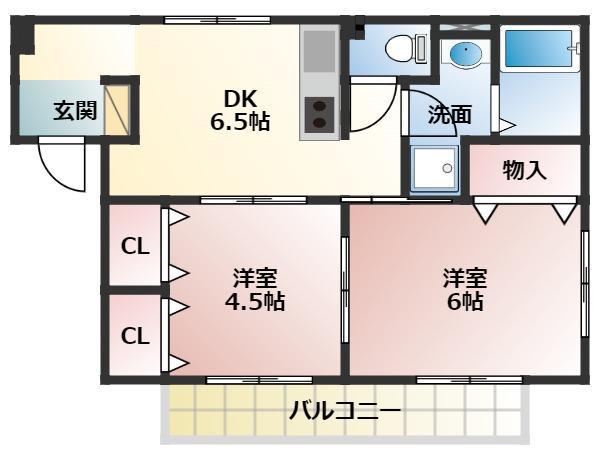 ウイングハイツ(2DK/1階)の間取り写真