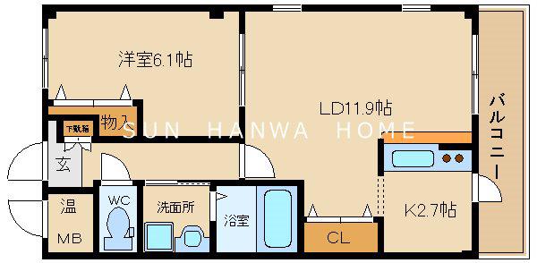 ミルキーウェイ八尾(1LDK/1階)の間取り写真