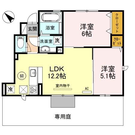 リバーハイム谷八木Ⅱ(2LDK/1階)の間取り写真