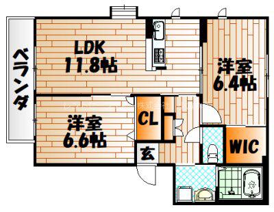 シャーメゾンJ・KB棟(2LDK/2階)の間取り写真