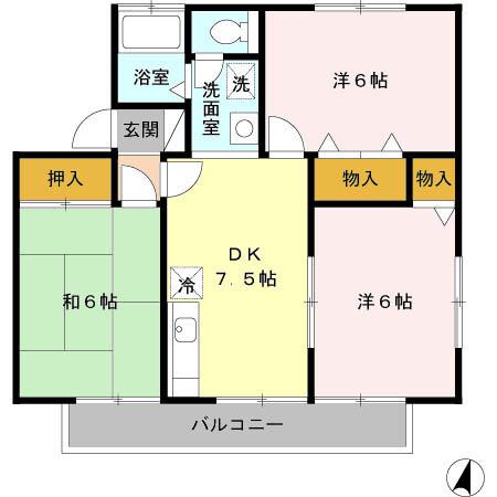 ジョイフローリッシュ(3DK/2階)の間取り写真