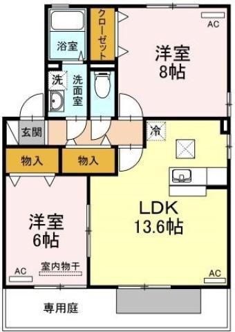 シャルマン ヴィラ B棟(2LDK/1階)の間取り写真