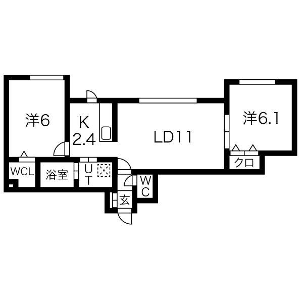 ヴァンベール羊ケ丘(2LDK/1階)の間取り写真