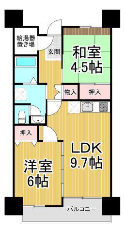 武庫川あおぞらのまち25号棟(2LDK/8階)の間取り写真