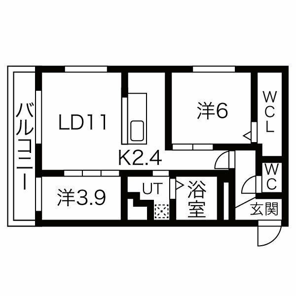 ラ・エスペランス麻生(2LDK/2階)の間取り写真